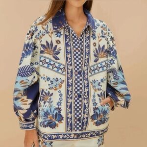 Farm Rio Blue Ana Tapestry Tropical Jacket - Size XL - NWT